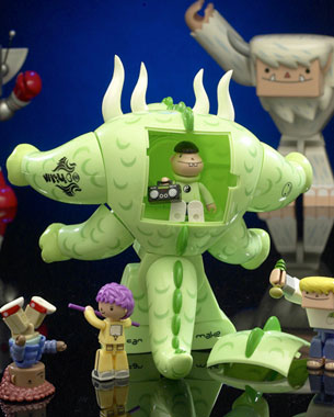 ABS Plastic, giant monster toys with mini figures.