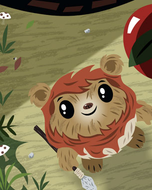The Star Wars Wicket and Chewie animation / e-card I had been working on late last year is finally up and posted on Hallmarks site. If I had a little more time I would have liked to have added a few more sound effects however, I think it turned out pretty good. Wicket and Chewie were a blast to work on and I was super excited that Lucas liked the designs and approved them along with the initial animatic I did below. The story, art, directing and key frame poses/animation were done by me based on my animatic, all in vector with a few raster files for texture. A big thanks to my pal Will Sanchez for doing the in between animation and really plusing it all up, Will's a jedi animator!